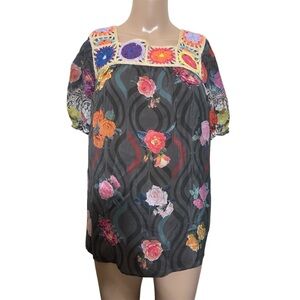 Johnny Was Multicolor Floral Embroidered Blouse